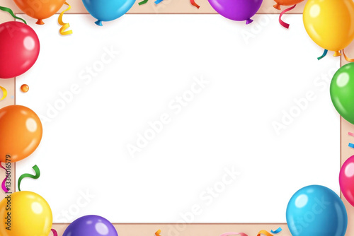 birthday frame with balloons and streamers
