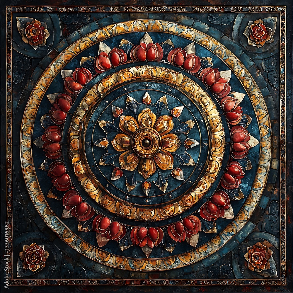 Fototapeta premium Ethnic mandala with golden accents high resolution wallpaper