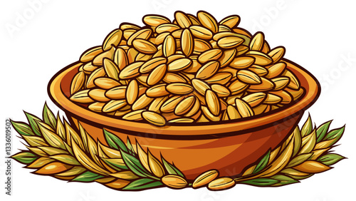 Barley seeds in a bowl islated on white