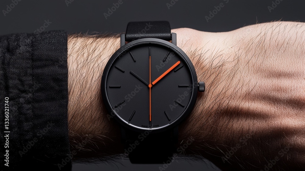 custom made wallpaper toronto digitalA black wristwatch with an orange second hand.
