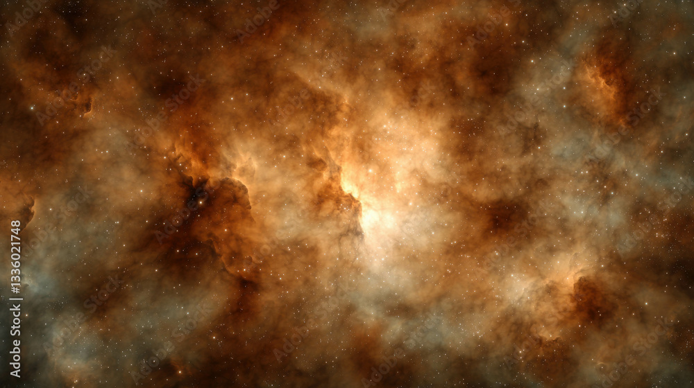 Stunning Cosmic Nebula in Fiery Orange and Brown Hues Amidst Starry Background Stunning Cosmic Nebula in Fiery Orange and Brown Hues Amidst Starry Background