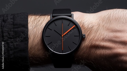 Wallpaper Mural A black wristwatch with an orange second hand. Torontodigital.ca