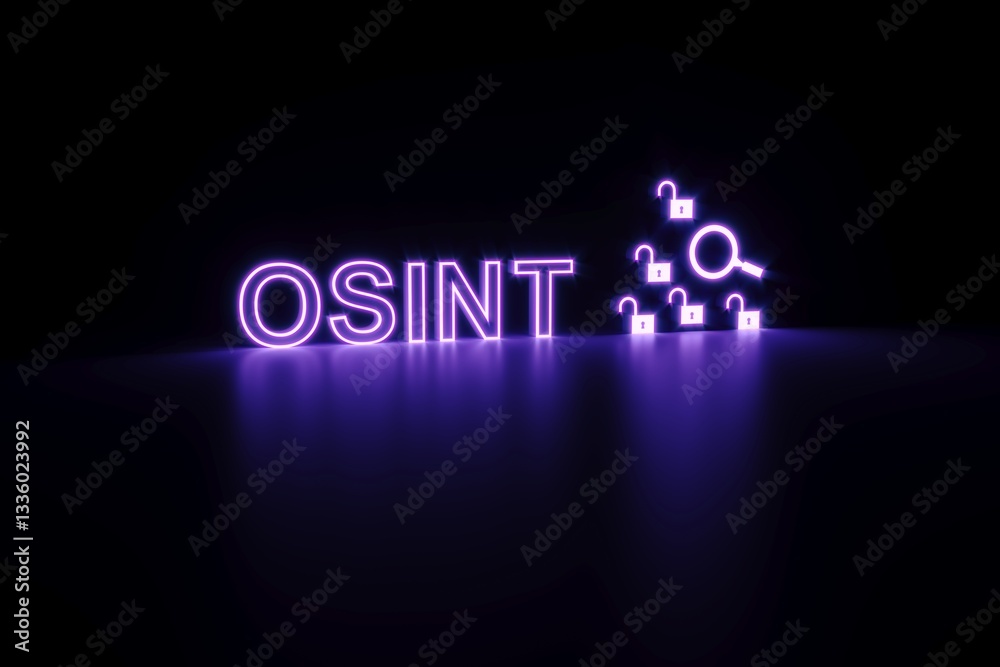 Fototapeta premium OSINT neon concept self illumination background 3D illustration