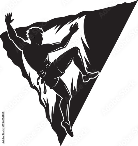 Rock Climber Silhouette Vector Illustration White Background