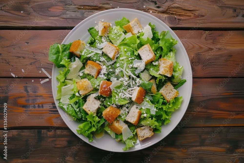 High Resolution Picture of Top View on Portion of Gourmet Caesar Salad High Resolution Picture of Top View on Portion of Gourmet Caesar Salad