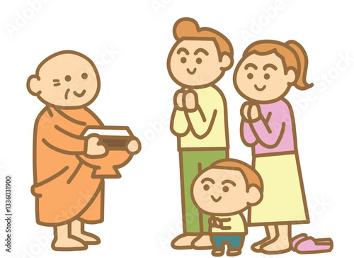 Family offering alms