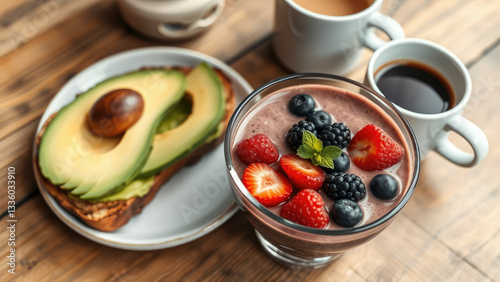 Nutritious Breakfast Display Featuring Avocado Toast AI generated