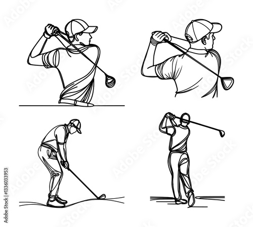 vector set of sketch line drawing - golf sport (artwork 1