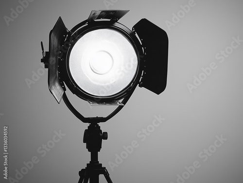 An isolated close-up shot of a theatrical light emphasizing dynamic textures on a plain white background.
