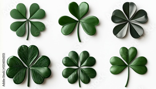 Assorted Green Clover and Shamrock Leaves Botanical Luck Elements St Patrick s Day Symbols on White