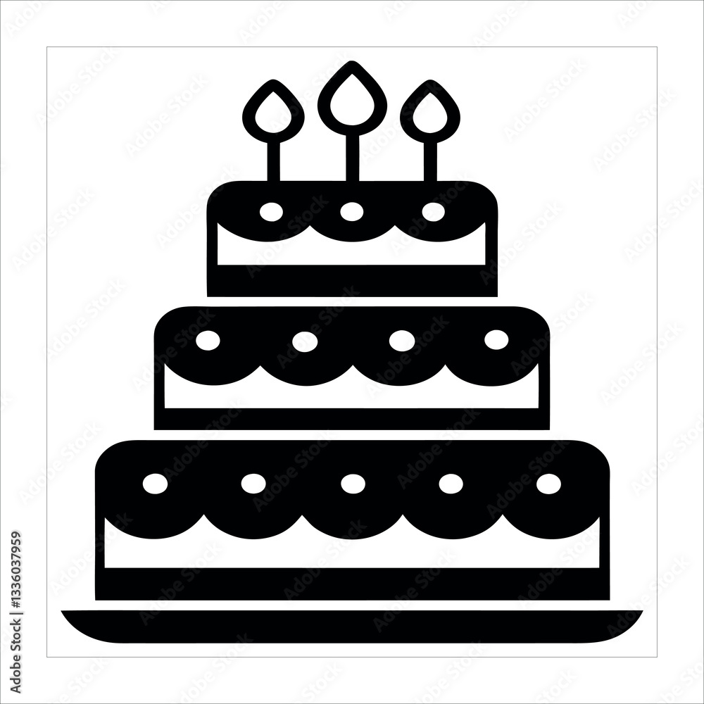 Vector illustration of a birthday cake with candles and decorations in a sweet and festive style Vector illustration of a birthday cake with candles and decorations in a sweet and festive style