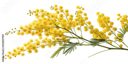 Acacia dealbata, Silver wattle, Blue wattle, Mimosa flower, Wattle tree, Acacia flower, Fabaceae plant, Australian native plant, Flowering tree, Yellow blossoms, Acacia illustration, Botanical illustr