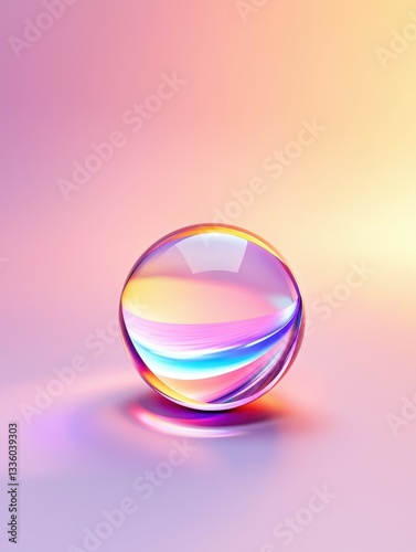 Reflective Sphere Orb with Pastel Light Spectrum Gradient Colors Abstract Design Artistic Illusion