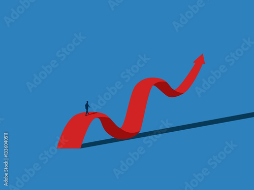Volatility, development, ambition, businessman walking on the starting point of the growth graph