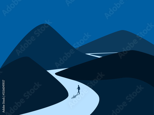 Inspiration, Businessman walking on a long road ahead of success