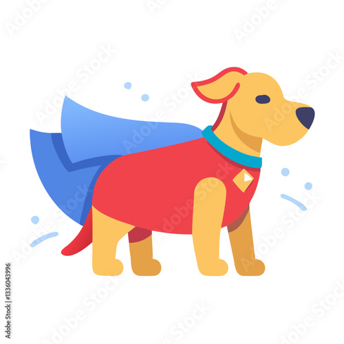 Dog in a superhero costume with blue cape