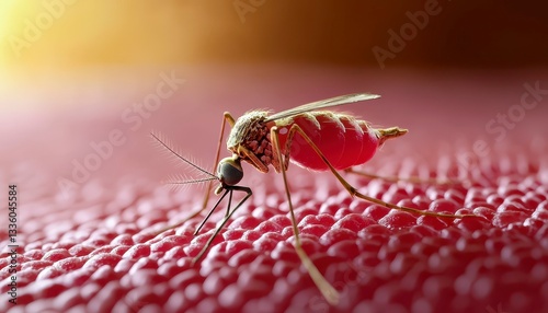 Mosquito Engorged with Blood on Skin Macro View Sharp Focus Illustrative Detail Vivid Color