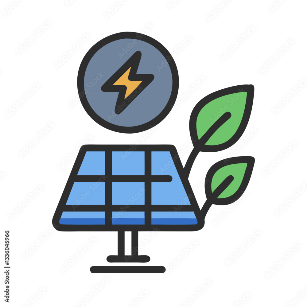 Obraz premium Solar panel with leaf and power symbol