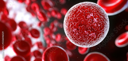 Red Blood Cells Clump Together Forming a Spheroid Structure in a Microscopic Rendered View