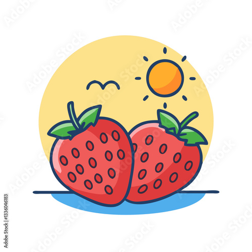 Sunset over strawberries in artistic style
