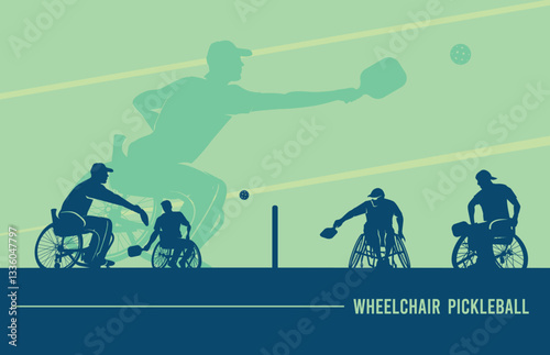 Premium Illustration of wheelchair pickleball players playing together best for your digital graphic and print	