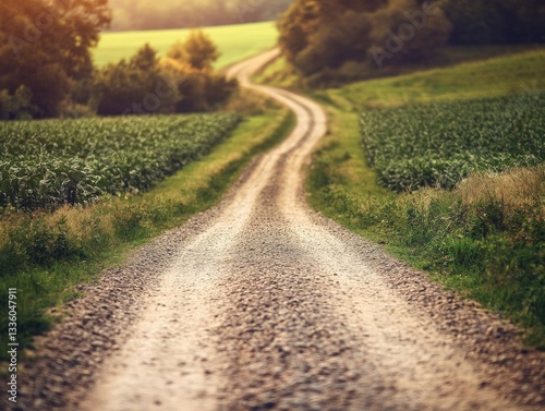 Scenic gravel road in rural landscape