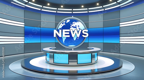 Professional News Studio Background | HD Virtual Newsroom Backdrop.