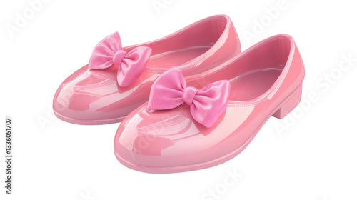 These stylish pink shoes feature shiny material and charming bows, making them an ideal choice for children's parties, dress-up events, or festive occasions