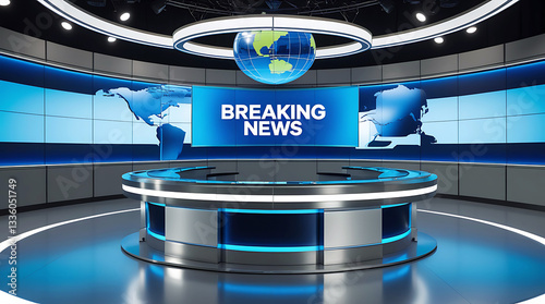 Professional News Studio Background | HD Virtual Newsroom Backdrop.
