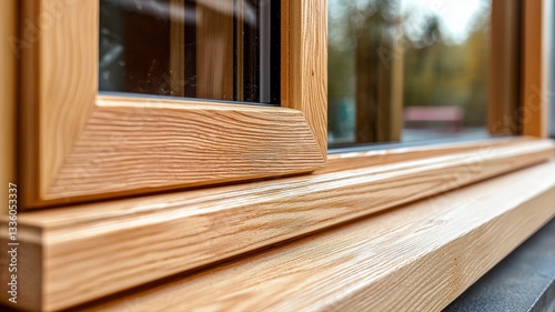 Close-up of a carpenter precisely cutting wooden trim to fit around windows and doors, showcasing skilled craftsmanship and detailed interior finishing work in residential construction.
