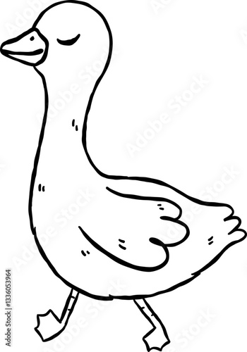 Cute Silly Goose Outline Walk Cartoon Hand Drawn Doodle