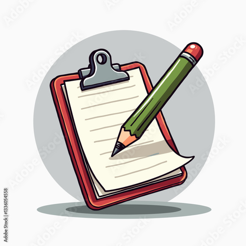 Colorful notepad and pencil illustration on gray backdrop, creativity