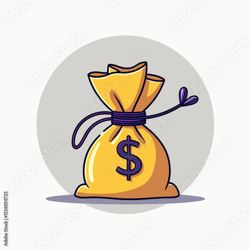 Yellow money bag with dollar sign, financial wealth, banking assets, cash savings