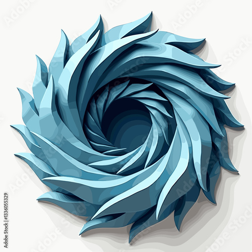 Stylized hurricane icon with spiraling winds in 3D papercut design, symbolism