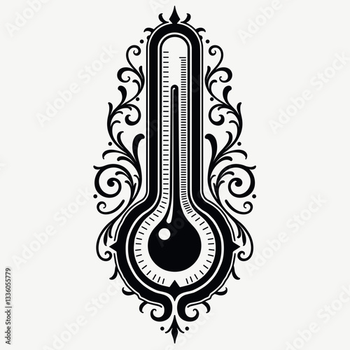 Stylized black and white thermometer illustration with elegant design, temperature