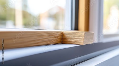Close-up of a carpenter precisely cutting wooden trim to fit around windows and doors, showcasing skilled craftsmanship and detailed interior finishing work in residential construction.
