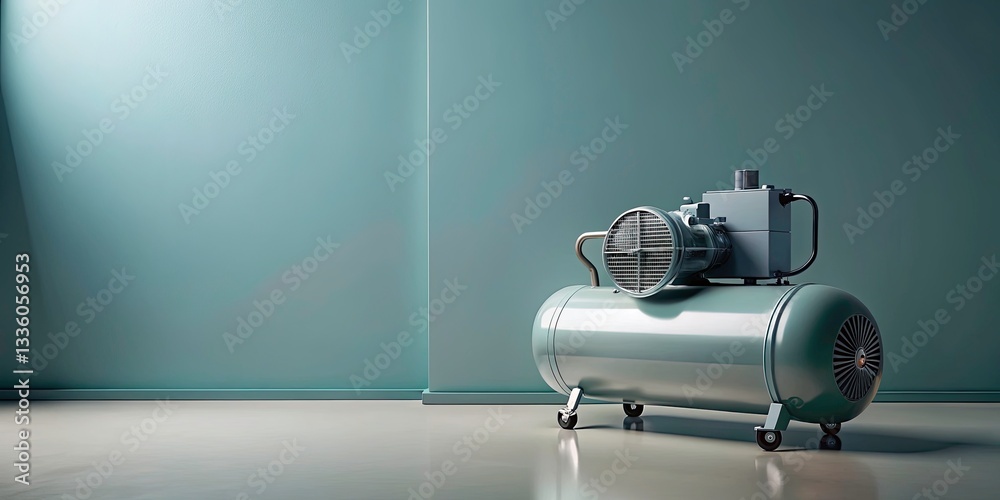 Naklejka premium Clean and Clinical Vertical Overview of a Compressor with Leading Lines on Solid Color Backdrop for Professional Design Elements and Copy Space