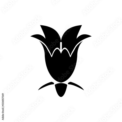 Silhouette of the Floral Emblem of Sweden, Swedish Bell, Campanula rotundifolia, Harebell, small bluebell, can use for Logo, Apps, Pictogram, Emblem, Ornate, Decoration, or Grpahic Design Element. 