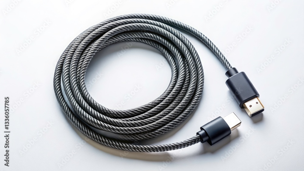 Modern TRS Cable Flat Lay on White Background with Copy Space for Dynamic Action Design Elements Modern TRS Cable Flat Lay on White Background with Copy Space for Dynamic Action Design Elements