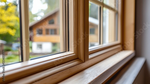 Close-up of a carpenter precisely cutting wooden trim to fit around windows and doors, showcasing skilled craftsmanship and detailed interior finishing work in residential construction.