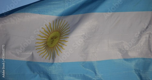 Argentine national flag waving in the wind