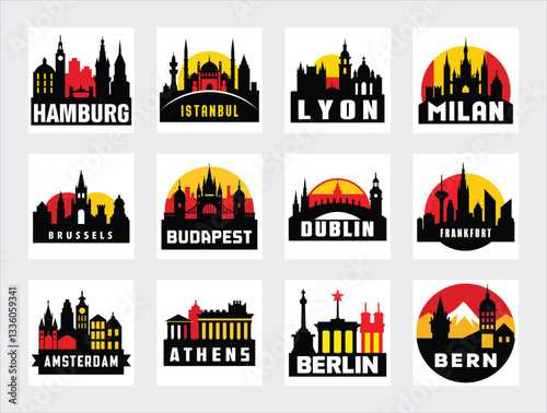 European City Skylines Vector Pack Iconic Urban Silhouettes 3