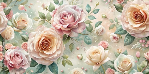 A Delicate Tapestry of Pastel Roses, Exquisitely Rendered in a Dreamlike Floral Arrangement, Showcasing the Beauty and Elegance of Nature's Masterpiece
