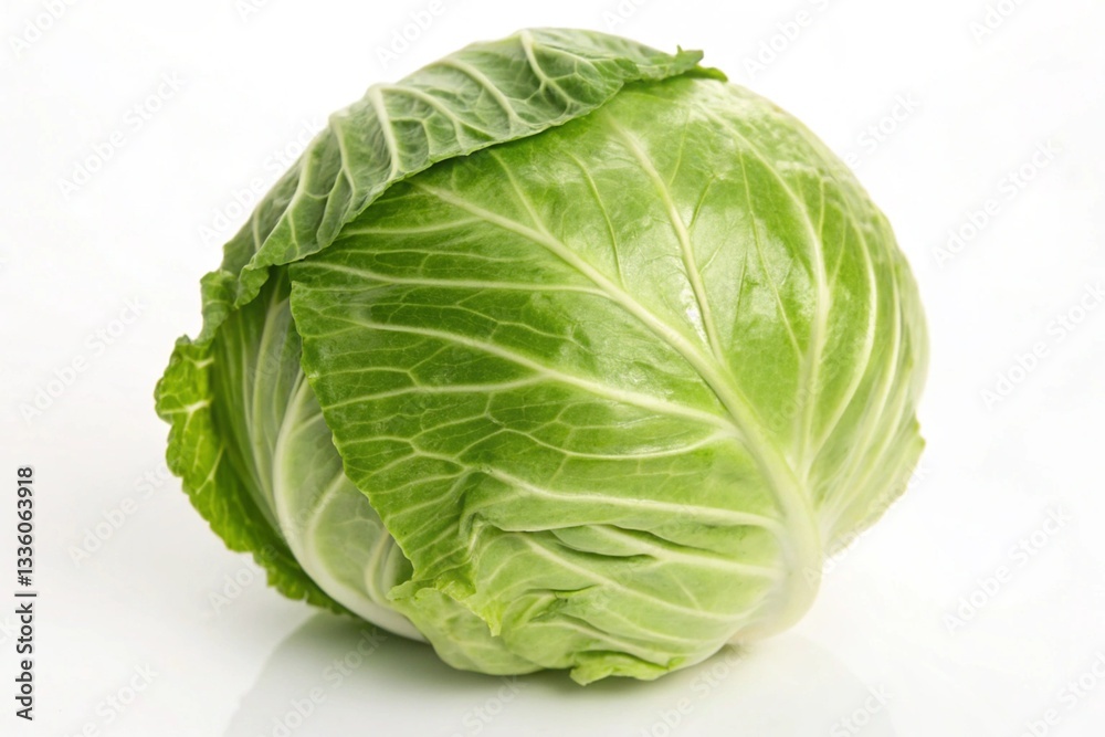Fresh green cabbage isolated on white background for healthy cooking and nutrition concepts Fresh green cabbage isolated on white background for healthy cooking and nutrition concepts
