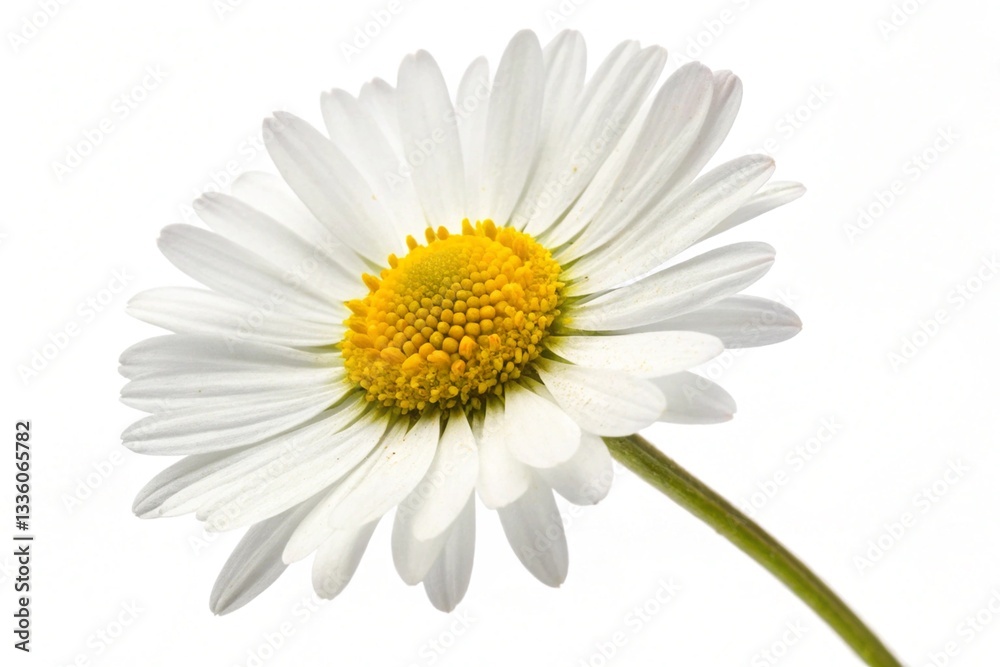 Fototapeta premium Bright Common Daisy Flower Blossom Isolated on White Background for Spring Designs and Botanical Concepts