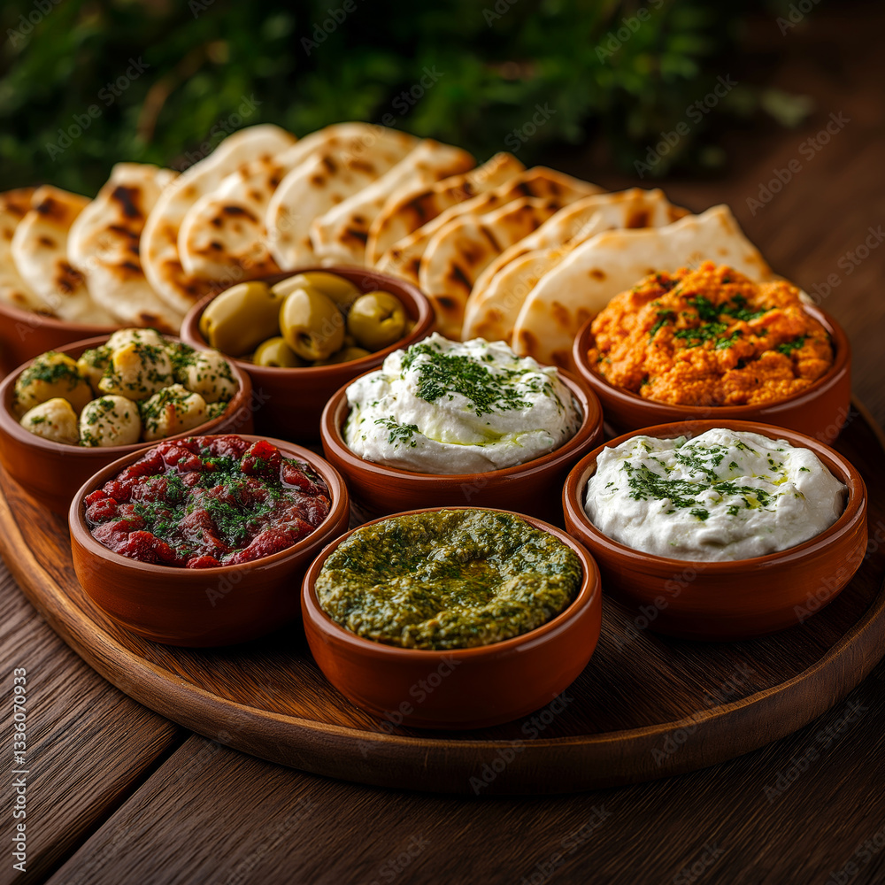 Selection of delicious greek appetizers featuring various dips, olives, and pita bread, creating a vibrant and flavorful culinary experience. Selection of delicious greek appetizers featuring various dips, olives, and pita bread, creating a vibrant and flavorful culinary experience.