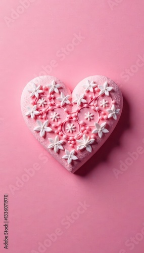 Delicate icing sugar heart on pink textured paper , element, sweet