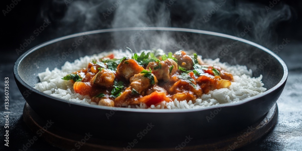 Aromatic Chicken and Vegetable Curry over Fluffy Rice Aromatic Chicken and Vegetable Curry over Fluffy Rice