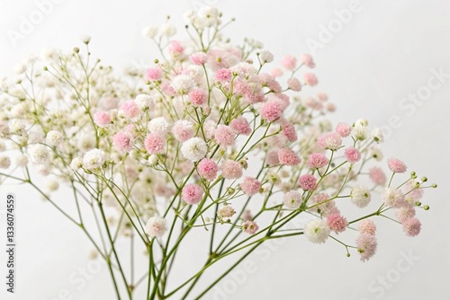 Delicate Gypsophila Flowers Blossoming in Isolation on White Background - Floral Beauty and Purity Concept