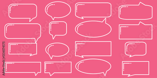 Set of speech bubble, comic sticker, chat box and empty social media message balloon silhouette or communication network symbol in doodle cartoon style. 